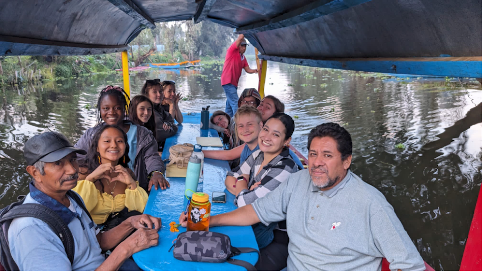 students on the river